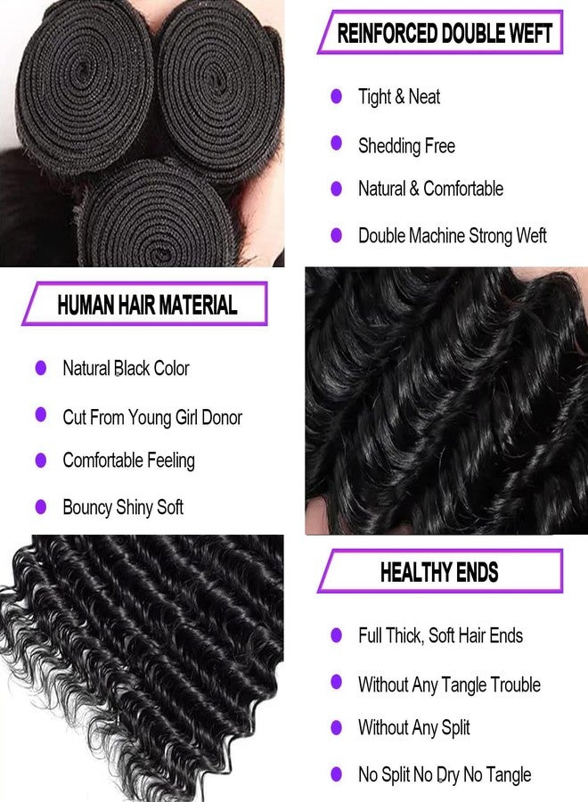 VIOLET 12A Human Hair Bundles 16 18 20 Inch Deep Wave Bundles Human Hair 100% Unprocessed Brazilian Virgin Hair Deep Wave 3 Bundles Human Hair Extensions for Women Natural Black - Image 3